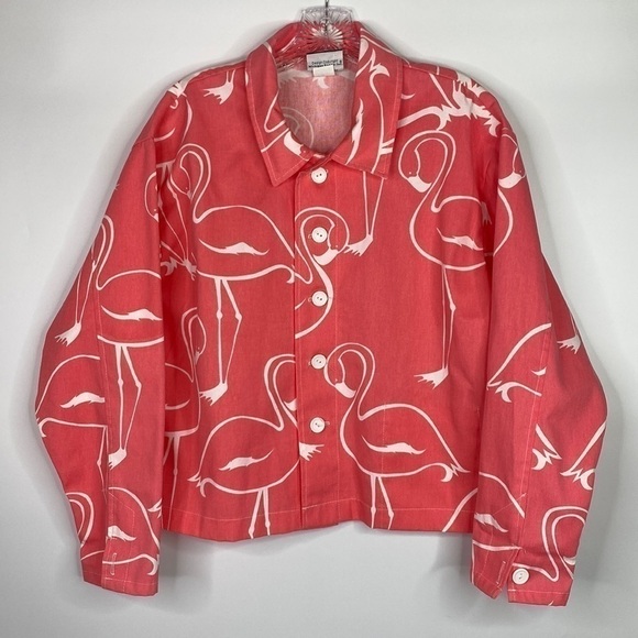 Michigan Rag Company Pink Flamingo Button Up Shirt Size Medium - Picture 1 of 8